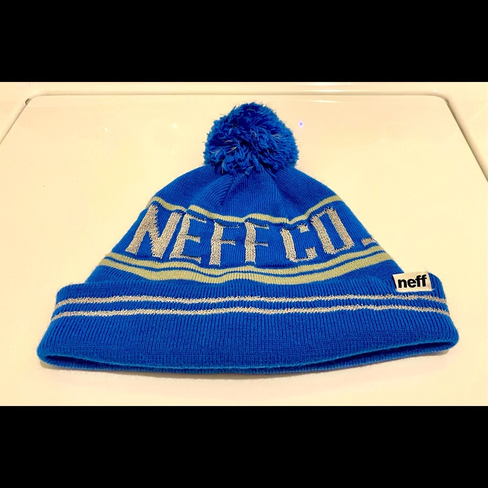 NEFF Logo Pom Beanie, One Size Fits Most, Blue / White. Great Condition.